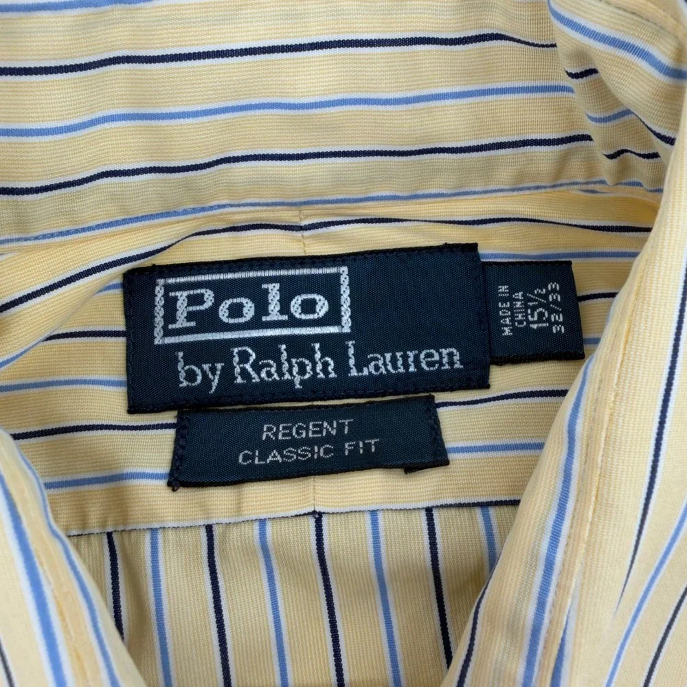 Polo Ralph Lauren Regent Classic Fit Shirt Mens 15.5 32/33 Yellow Blue Stripe